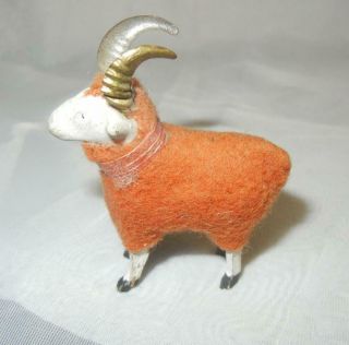 Small 2 1/4 " Antique German Putz Wooly Ram Sheep With Horns Nativity Figure