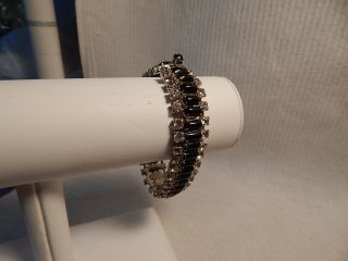 Vtg 1940s 50s Rhinestone Bracelet Clear And Black Stones In Middle Rich Look