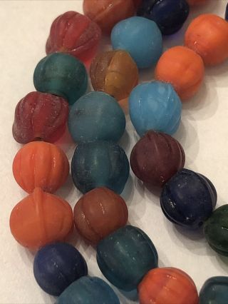 32.  5 " Vintage Multi Color Semi Translucent Glass Melon Trade Bead Strand.
