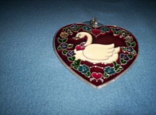 Vintage Stained Glass Suncatcher " Swan In A Heart "