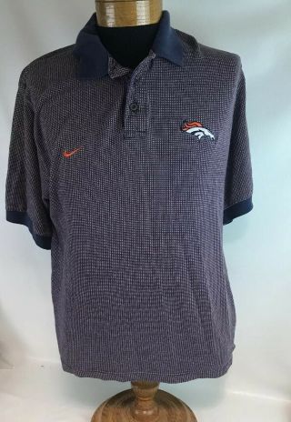Vintage Nike Team Denver Broncos Nfl Polo Shirt Blue Orange Embroidered Mens Lg
