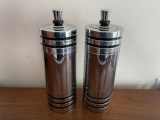 Antique Art Deco Chase Chrome Cocktail Shaker Gaiety Machine Age Skyscraper Pair