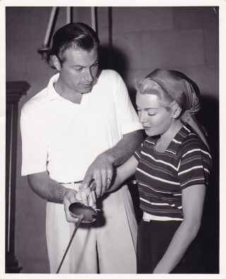 Lana Turner Lex Barker Vintage Candid Fencing Studio Set Vintage Diane Mgm Photo