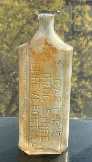 Antique Medicine Bottles Embossed Carter’s Drug Store Shreveport,  La 7.  5” Tall
