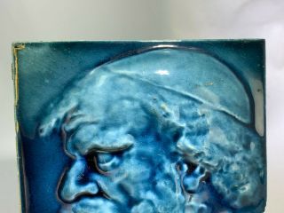 Antique Two J,  JG LOW Art Pottery High Relief Blue Glazed Portrait Tiles 3