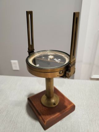 Rare Antique The A Lietz Co Compass Brass Stand On Wood