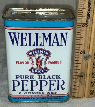 Antique Wellman Black Pepper Spice Tin Litho Can San Francisco Ca Grocery Store