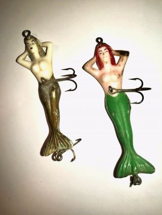 2 Vintage Mermaid Fishing Lures 4 1/2”
