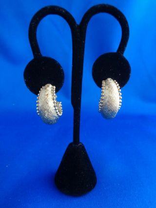 Vintage Signed Monet Textured Gold Tone Hoop Lever Back Posts Pierced Earrings