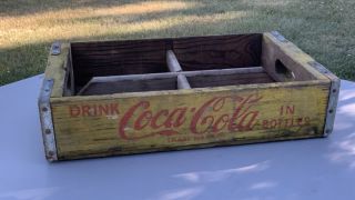 Vintage Yellow Coca Cola Wooden Crate Bottle Carrier Sacramento - Marksville