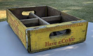 Vintage Yellow Coca Cola Wooden Crate Bottle Carrier Sacramento - Marksville 2