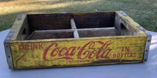 Vintage Yellow Coca Cola Wooden Crate Bottle Carrier Sacramento - Marksville 3