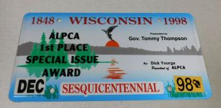 1998 Wisconsin Alpca 1st Place Award License Plate