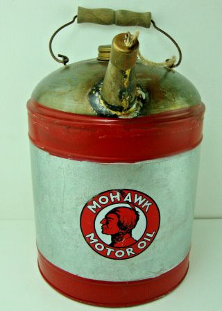 Vintage Mohawk Improved Motor Oil Metal 2 1/2 Gallon Oil Can
