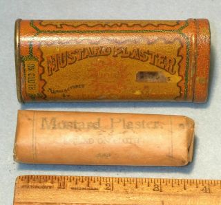 Antique J Ellwood Lee Co Early Tin Litho Mustard Plaster Tin W/ Contents Medical