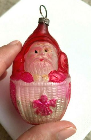 Antique German " Santa In A Basket " Christmas Ornament,  3”x1.  5 ",  Intact - No Issue