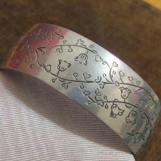 Vintage Kirk Pewter Lily Of The Valley Flower Silver Cuff Bangle Bracelet 900 - 5