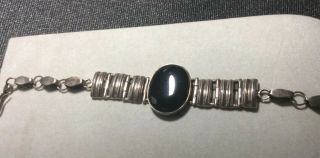 Antique Vintage Early Mid Century 925 Sterling Silver Black Onyx Link Bracelet