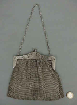 Bourse Aumônière En Métal Argenté 19ème Antique Silver Plated Mesh Purse Bag 19c