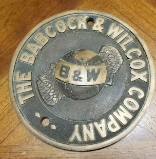 Vtg Antique Babcock & Wilcox Co.  Boiler Brass Plaque Sign B&w 6 "
