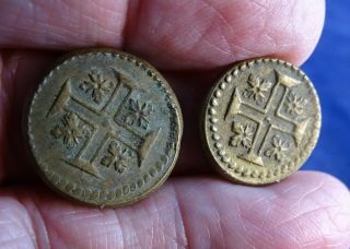 2 Rare Antique 1700s Coin Weights For 1 & 1/2 Moidore Gold Coins,  Withers 1445/7