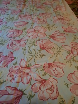 Rare Vintage Barkcloth Fabric Panel Magnolia And Fern 38 " W X 70 " L Hand Painted