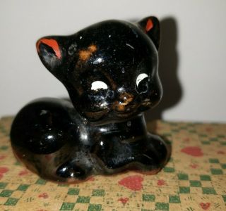 VINTAGE BLACK REDWARE POTTERY CAT FIGURINE FIGURE large cat 3in.  Small cat 2in. 2