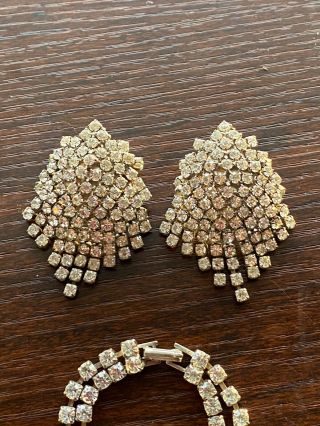 Vintage Clear Crystal Rhinestone Bracelet and Stud Drop Earrings SET 2