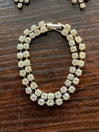 Vintage Clear Crystal Rhinestone Bracelet and Stud Drop Earrings SET 3