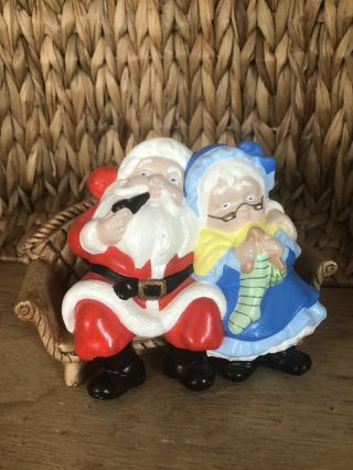 Vintage Ceramic Mr And Mrs Claus Sitting On The Sofa