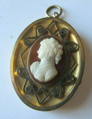 Antique Victorian Gold Filled Hardstone Cameo Brooch Pendant Locket W/ Photos