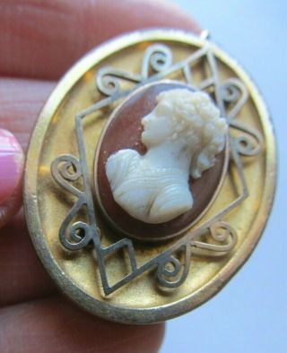 Antique Victorian Gold Filled Hardstone CAMEO Brooch Pendant LOCKET w/ Photos 2