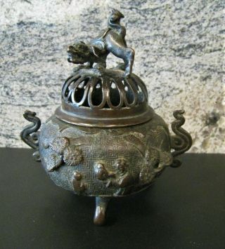 Antique Bronze Koro Censer Incense Burner Chinese Or Japanese Foo With Scenes