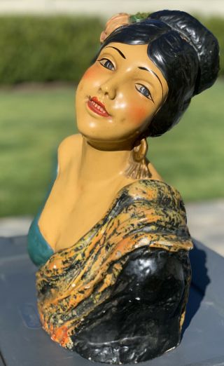 1925 Vintage Plaster Spanish Lady Bust By Florence Art Co.