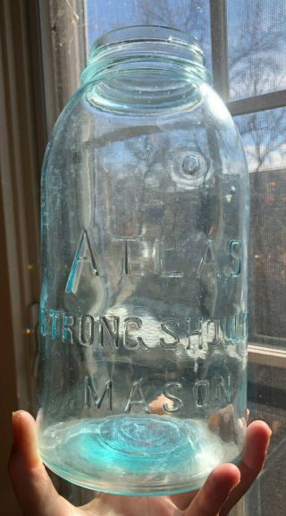 Antique - Vintage Half 1/2 Gallon Atlas Strong Shoulder Mason Jar Bubble Glass