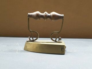 Antique Brass Slug Box Sad Iron W/wooden Handle