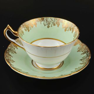 Vintage Collingwoods Bone China England Tea Cup & Saucer Green/grapes/gold 2