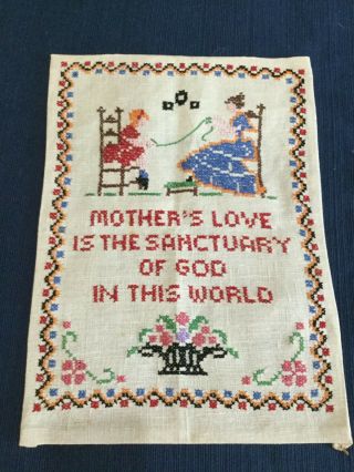 Vintage Completed Cross Stitch Mother 