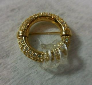Vintage Authentic Swan Signed Swarovski Circle Pin Brooch W/ Rings