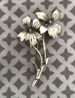 Vintage Sarah Coventry Sterling Silver Pin Brooch Flower Pansies Violets