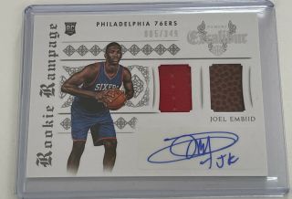 2014 - 15 Panini Excalibur Rookie Rampage 7 Joel Embiid Auto/mater 76ers 005/349