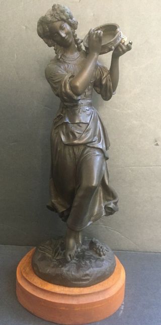 Vintage Bronze,  Woman With Tamborine By Jean Louis Gregoire