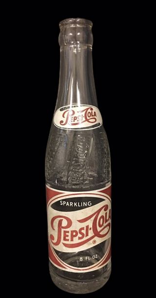 Vintage Sparkling Pepsi Cola 8 Oz Glass Soda Bottle Red White 1950s Ny,  York