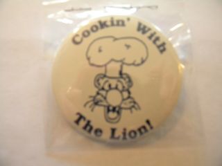 Vintage Penn State Football Button,  " Cooking With The Lion " - 2 1/4 " Round