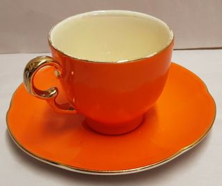 Vintage Crown Devon Orange Lustre And Gilt Demitasse Cup & Saucer C1930s
