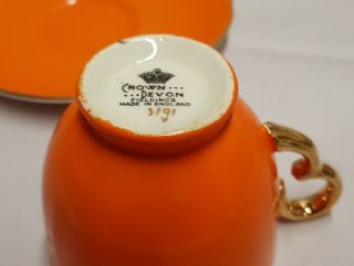 Vintage Crown Devon Orange Lustre and Gilt Demitasse Cup & Saucer c1930s 3