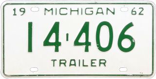 1962 Michigan Trailer License Plate (gibby Choice)