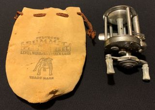 Vtg Rare Early Pflueger Summit Fishing Reel Bakelite Etched No 1995 & Pouch Usa
