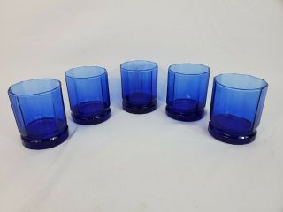 5 Vintage Anchor Hocking Essex Cobalt Blue Tumbler Glasses 10 Oz Water 10 - Sided
