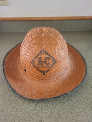 Vintage Allis Chalmers Straw Hat Orange Antique Cap Advertising Tractor Farm Old